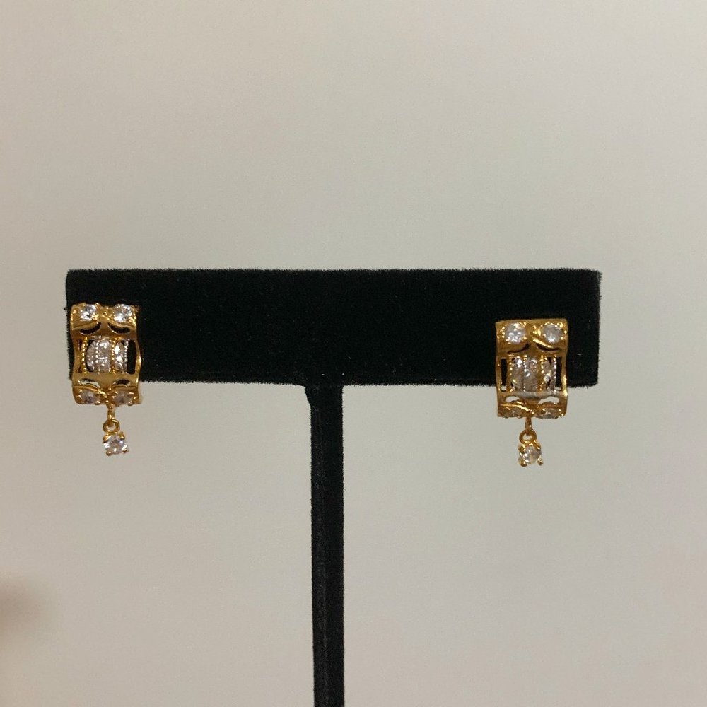 White Zircon Drop Earrings in 22K Gold
